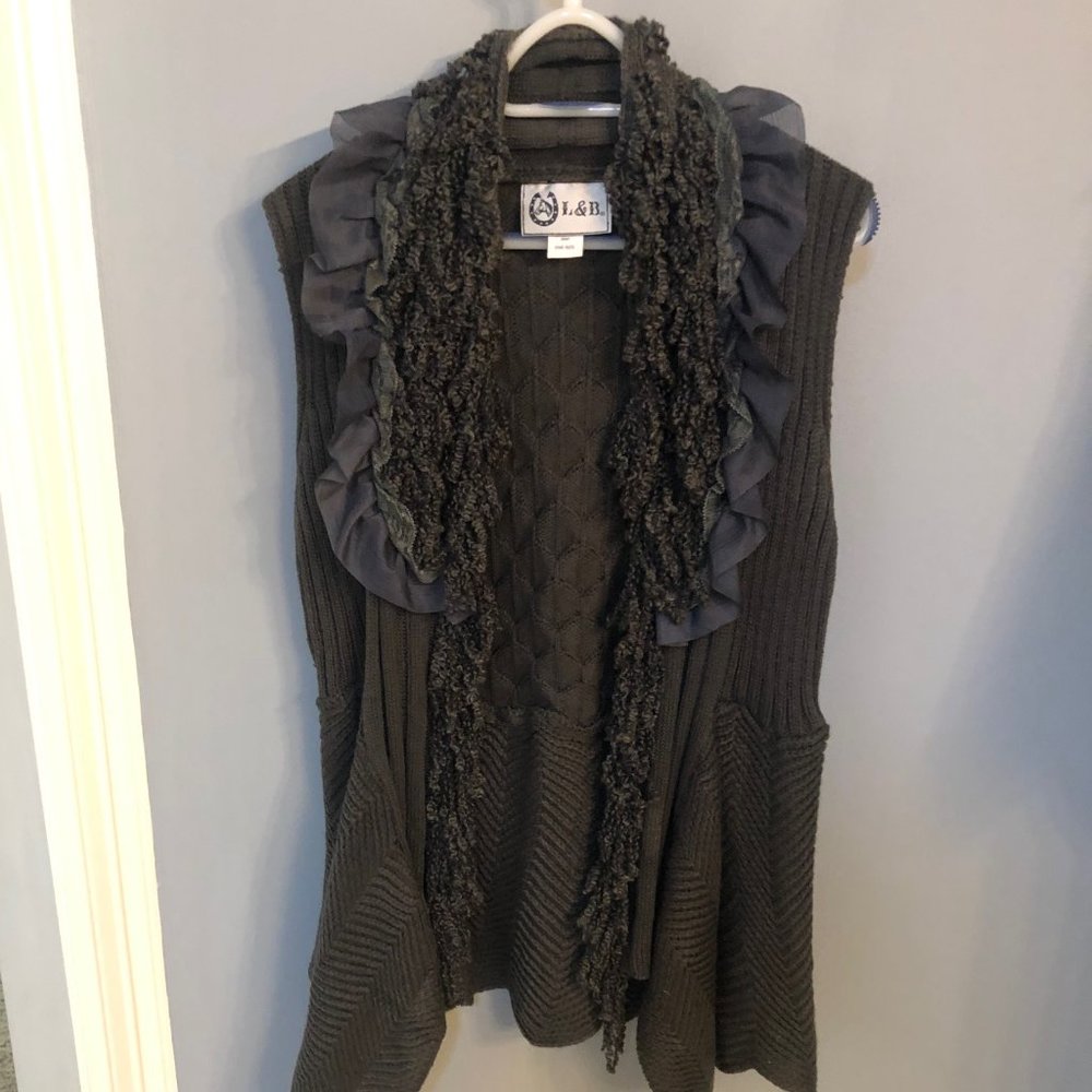 L&B Grey/Blue Cardigan Vest with unique details